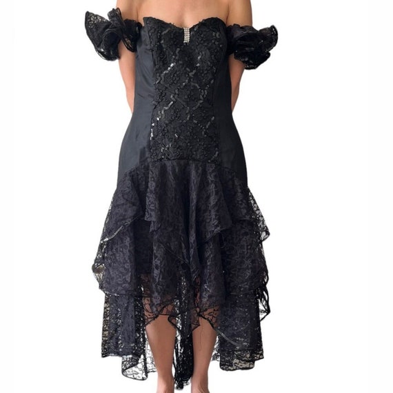 LEGENDS By Judy Berger Black Lace Dress Goth 80s … - image 1