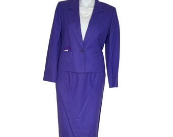 PENDLETON Petite Purple Wool Straight Skirt Jacket Suit Size 8-10 VINTAGE