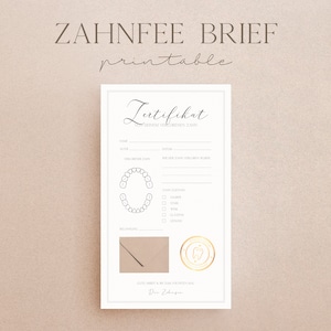 Zahnfee-Quittungszertifikat zum Ausdrucken | Erster Zahn verloren | Realistischer Zahnfee-Brief | Kinder-Zahnfee-Brief | Verloren