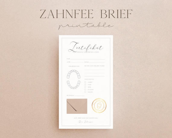 Zahnfee-Quittungszertifikat zum Ausdrucken | Erster Zahn verloren | Realistischer Zahnfee-Brief | Kinder-Zahnfee-Brief | Verloren
