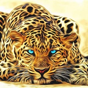 Psychedelic Big Cat Counted Cross Stitch Pattern, 14 ct Aida, Direct Download