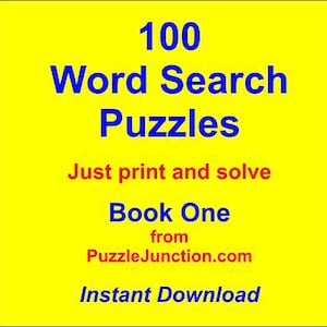 100 Word Search Puzzles in PDF Format *Book One* Ready to Download