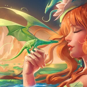 Dragon and Water Fairy Counted Cross Stitch Pattern 14 or 18 ct. Aida with DMC Floss