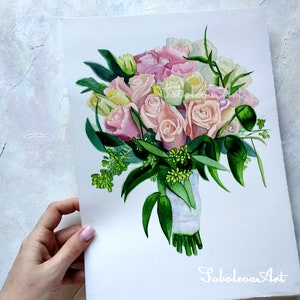 custom wedding bouquet painting art commission painting Watercolor flower painting Gift Flowers Art sobolevaart bridal bouquet painting