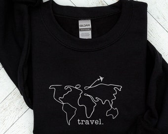 Travel Embroidered Sweatshirt, Adventurer Gift, Airplane Mode, Vacation Crewneck, Cozy Airplane Sweater, Gift for Traveler, Map Pullover