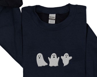 Ghost Embroidered Sweatshirt, Halloween Crewneck Pullover, Cute Fall Sweatshirt for Women, Spooky Season, Fall Apparel, Trick or Treat Adult