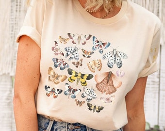 Moth Shirt Gift for Entomologist, Moth Lover Aesthetic Tshirt, Insect Tee, Spring Clothing, Whimsigoth, Cottagecore, Butterfly Crewneck