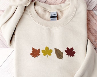 Fall Leaves Embroidered Sweatshirt, Autumn Crewneck Sweater, Cozy Fall Sweatshirt Women, Boho Minimalist, Hello Fall, Thanksgiving Jumper