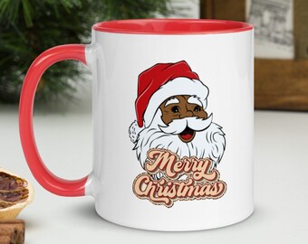 Santa Mug, Brown Santa Claus Mug, Merry Christmas Mug, Christmas Coffee Mug, Holiday Mug, Melanin Christmas, African American Xmas Cup