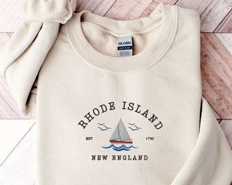 Embroidered Rhode Island Sweatshirt, Rhode Island Trip Crewneck, New England Cruise Sweater, Fall Sweatshirt, Vacation Travel Pullover Gift
