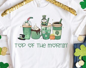 Camiseta de café para el día de San Patricio, linda camiseta para el día de San Patricio, camiseta de la suerte para mujer, café irlandés, trébol, verde, regalo de café para el día de San Patricio
