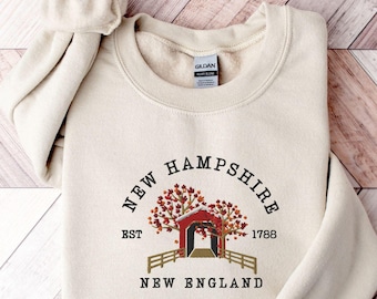 Embroidered New Hampshire Sweatshirt, Cozy Fall New England Crewneck Sweater, New Hampshire Souvenir Gift, Family Vacation, Hiking Trip