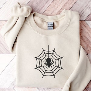 Spiderweb Embroidered Halloween Sweatshirt, Spider Pullover, Spooky Season Crewneck Sweater, Spider Web Jumper, Halloween Embroidery Gift