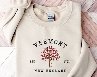 Embroidered Vermont Sweatshirt, Cozy Fall Vermont New England Crewneck Sweater, Vermont Souvenir, Vermont Gift, Vermont Vacation Pullover