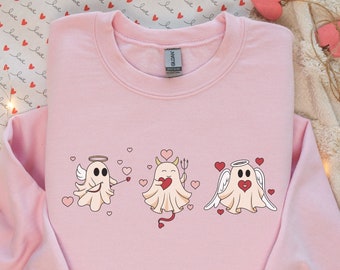 Valentine Ghost Sweatshirt, Valentines Day Crewneck, Spooky Valentine, Cute Ghost Sweater, Valentine Gift, Spooky Valentine, Ghost Valentine