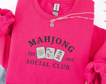 Mahjong Sweatshirt Embroidered, Christmas Gift for Mahjong Lover, Game Night Crewneck, American Mahjong Player Social Club Birthday Present