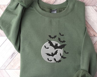 Embroidered Bats Sweatshirt, Halloween Crewneck Sweater, Spooky Season Shirt, Pastel Goth, Fall Jumper, Frickin Bats, Bat Lover Gift