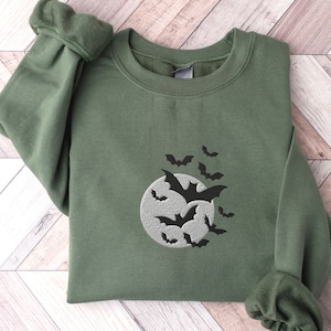 Embroidered Bats Sweatshirt, Halloween Crewneck Sweater, Spooky Season Shirt, Pastel Goth, Fall Jumper, Frickin Bats, Bat Lover Gift