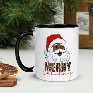 Black Santa Mug, Santa Claus Mug, Merry Christmas Mug, Christmas Coffee Mug, Holiday Mug, Melanin Christmas, African American Xmas Cup