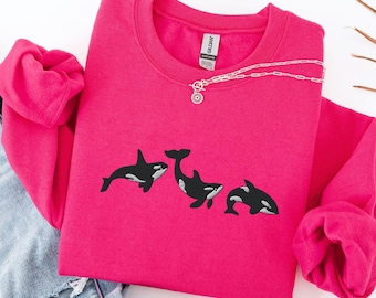 Embroidered Whale Sweatshirt, Gift for Orca Whale Lover, Oceancore Ocean Crewneck, Sea Life Summer Sweater, Whale Watching Vacation Pullover