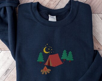 Embroidered Camping Sweatshirt, Nature Lover Gift, Granola Girl Sweater, Hiking Pullover, Outdoorsy, Camp Life, Campfire Embroidery Crewneck
