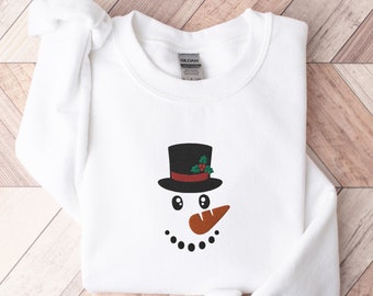 Embroidered Snowman Sweatshirt, Christmas Crewneck, Holiday Sweater, Christmas Embroidery, Christmas Sweater for Men, Gift for Boyfriend