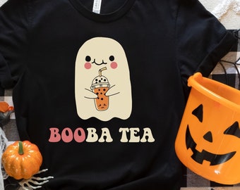 Cute Halloween Shirt, Boba Tshirt, Bubble Tea Tee, Trick or Treat Outfit, Cute Ghost Top, Fall Shirt, Gift for Boba Lover, Booba Tea Ghost