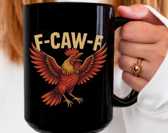 F-caw-f Funny Rooster Meme Mug, Chicken Humor Coffee Cup, Gift for Farmer, Office Party White Elephant Gift, Sarcastic Gag Gift, Farm Animal