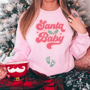Christmas Pregnancy Announcement Sweatshirt, Christmas Maternity Shirt, Baby Reveal, Pregnancy Gift, Pink Christmas Sweater, Retro Christmas