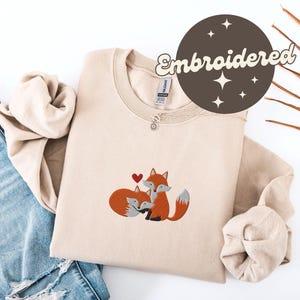 Embroidered Fox Sweatshirt, Fox Lover Gift, Cute Fox Sweater, Cottagecore Pullover, Boho Fox Crewneck, Valentine Gift for Bestie, Girlfriend