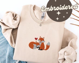 Embroidered Fox Sweatshirt, Fox Lover Gift, Cute Fox Sweater, Cottagecore Pullover, Boho Fox Crewneck, Valentine Gift for Bestie, Girlfriend