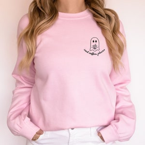 Iced Coffee Ghost Embroidered Sweatshirt, Fall Crewneck Sweater, Cute Ghost Pullover, Coffee Lover, Fall Coffee, Halloween Coffee Jumper image 5