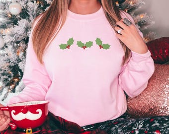 Embroidered Holly Sweatshirt, Embroidered Christmas