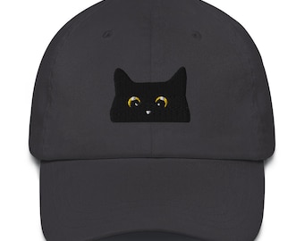Black Cat Hat, Embroidered Dad Hat, Peeking Cat Baseball Cap, Cat Lover Gift, Cat Mom Hat, Cat Dad, Halloween Black Cat Hat, Father's Day