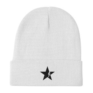 Bowie Beanie, Embroidered Blackstar Hat,  Bowie Gift, Christmas Gift, 80s Rock, Blackstar Beanie, Ziggy Stardust, Lightning Bolt