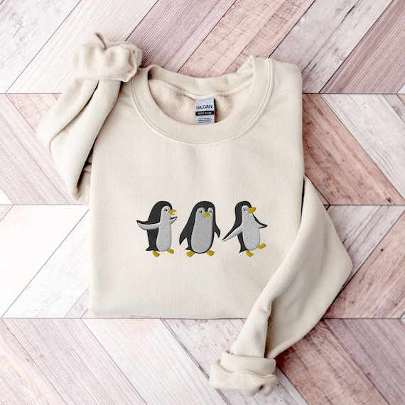Sudadera de pinguino bordada sueter de cuello redondo de pinguino regalo para amante de los pinguinos jersey de invierno amante de los animales regalo de pinguino bailando Etsy Espana