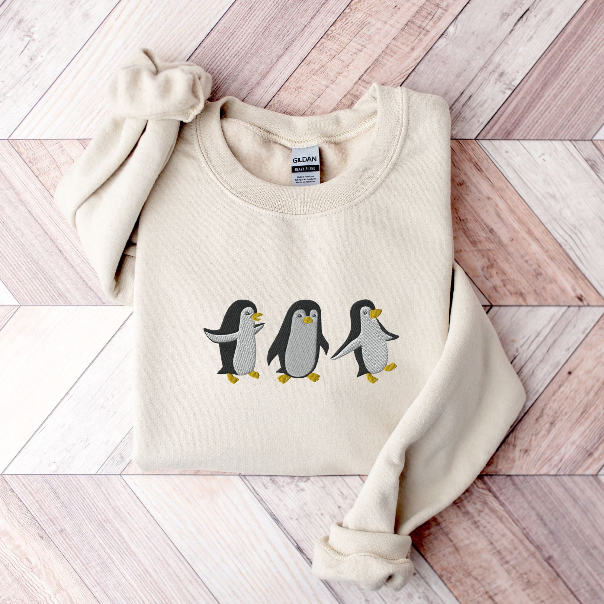 Embroidered Penguin Sweatshirt, Penguin Crewneck Sweater, Gift for Penguin Lover, Winter Pullover, Animal Lover, Dancing Penguin Gift