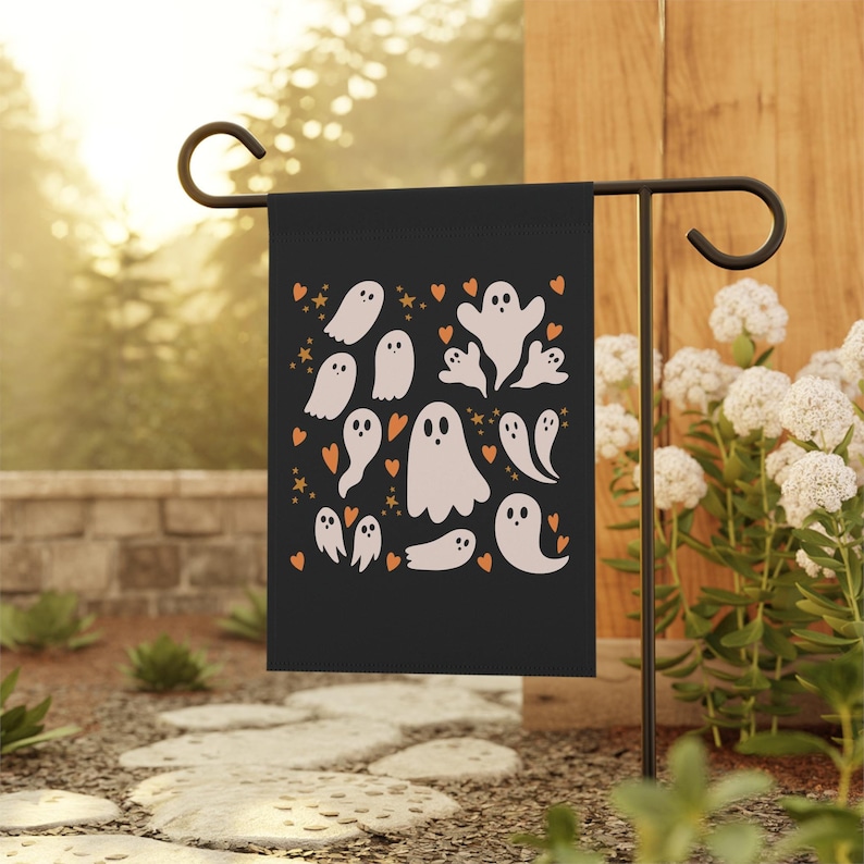 Fall Garden Flag, Fall Garden Decor, Halloween Flag, Ghost Garden Flag, Outdoor Decorations, Yard Sign, Housewarming Gift, Front Porch Decor afbeelding 1