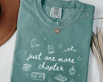 Reading Comfort Colors® Shirt, Doodle Book Tshirt, One More Chapter Book Lover Gift, Bookish Merch, Reader T-shirt, Late Night Reader Tee