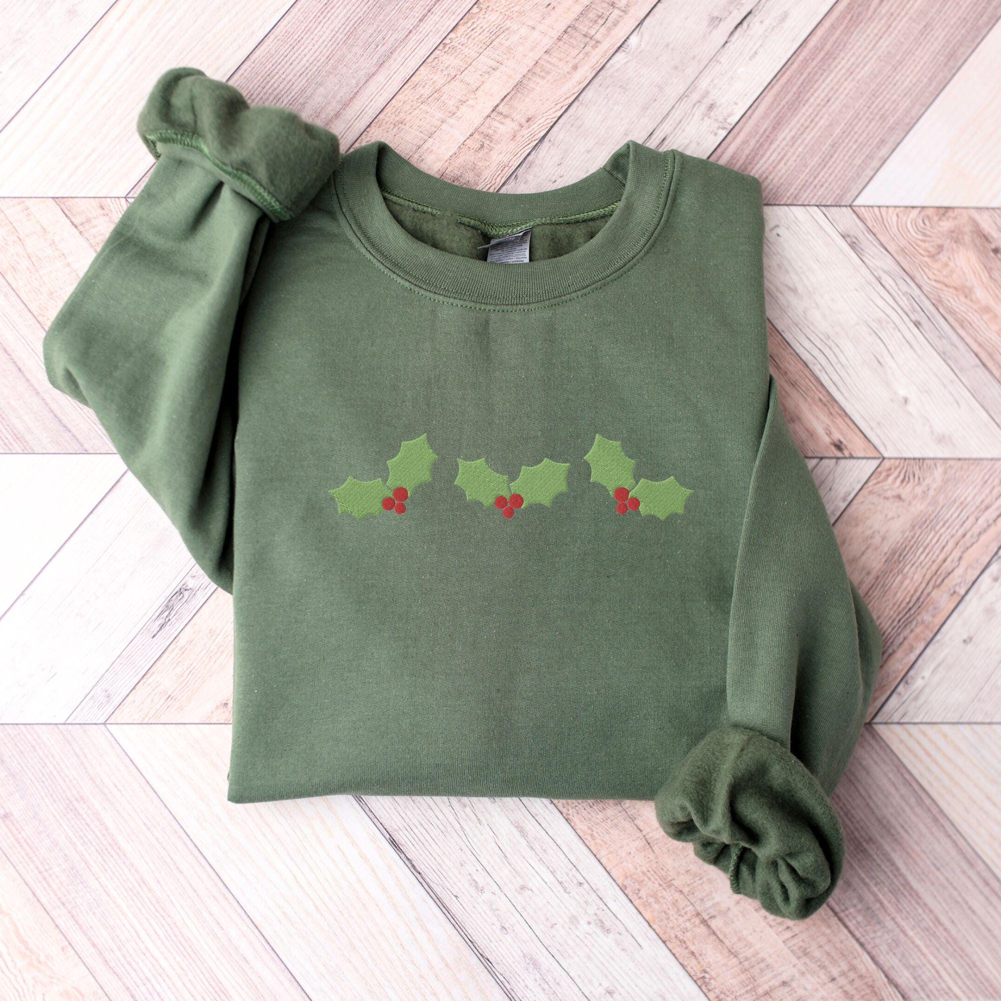 Embroidered Holly Sweatshirt, Embroidered Christmas