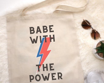 Babe with the Power Canvas Tote Bag, David Bowie Gift, The Labyrinth Gift, Reusable Grocery Bag, Gym Tote, Work Tote, Farmers Market Bag