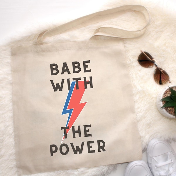 Babe with the Power Canvas Tote Bag,  Bowie Gift,  Bowie Gift, Reusable Grocery Bag, Gym Tote, Work Tote, Farmers Market Bag