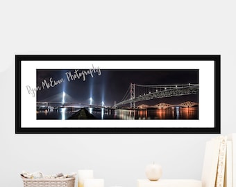 Three Bridges Panoramic Print, Forth Bridges Print, Queensferry Crossing Print, Forth Road Bridge Print, Edinburgh Panorama