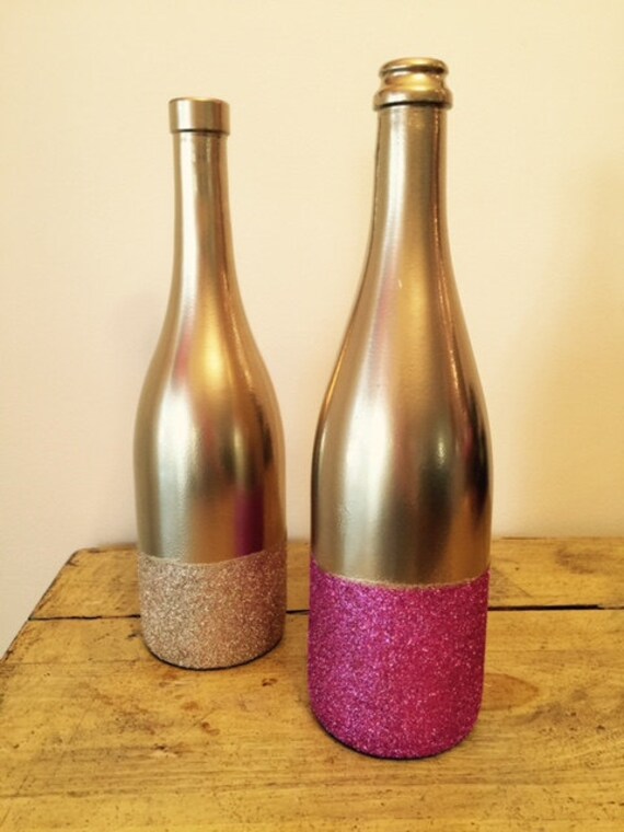 Wedding Reception Centerpiece Decor Glitter Dipped Wine Etsy