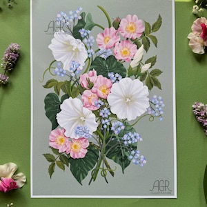 Trans Pride Art Print, LGBTQ flowers and nature illustration, Transgender pride flag drawing, plants and nature wall art decor interior