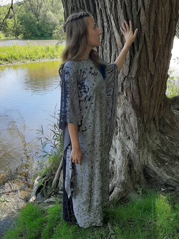 grey crushed velvet dress