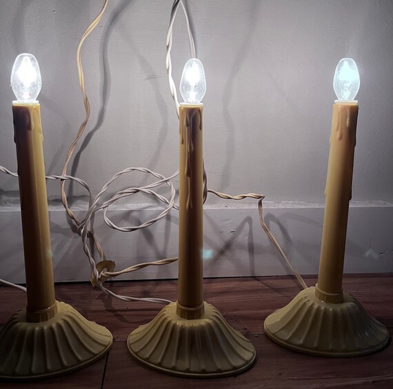 3 Vintage Electric Candlestick Lights With Clear Bulbs Plastic Etsy