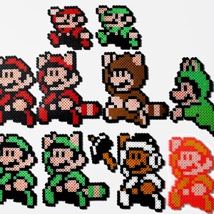 Mario and Luigi Super Mario Bros. 3 Nintendo Perler Bead Pixel Sprites
