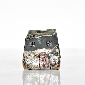 Raku Fired Ceramic House: Miniature Black & Gold Architectural Pottery