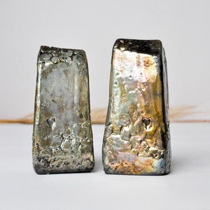 Unique Raku Ceramic Houses - Gold & Silver Glazed Collectibles